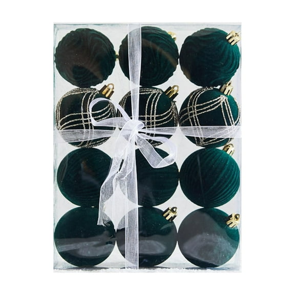 HomeDM Christmas Velvet Ball Ornaments 12Pcs Flocked Xmas Tree Shatterproof Hanging Balls Green 6cm/2.36" Christmas Balls for Wedding Party Tree Wreath Holiday Decor