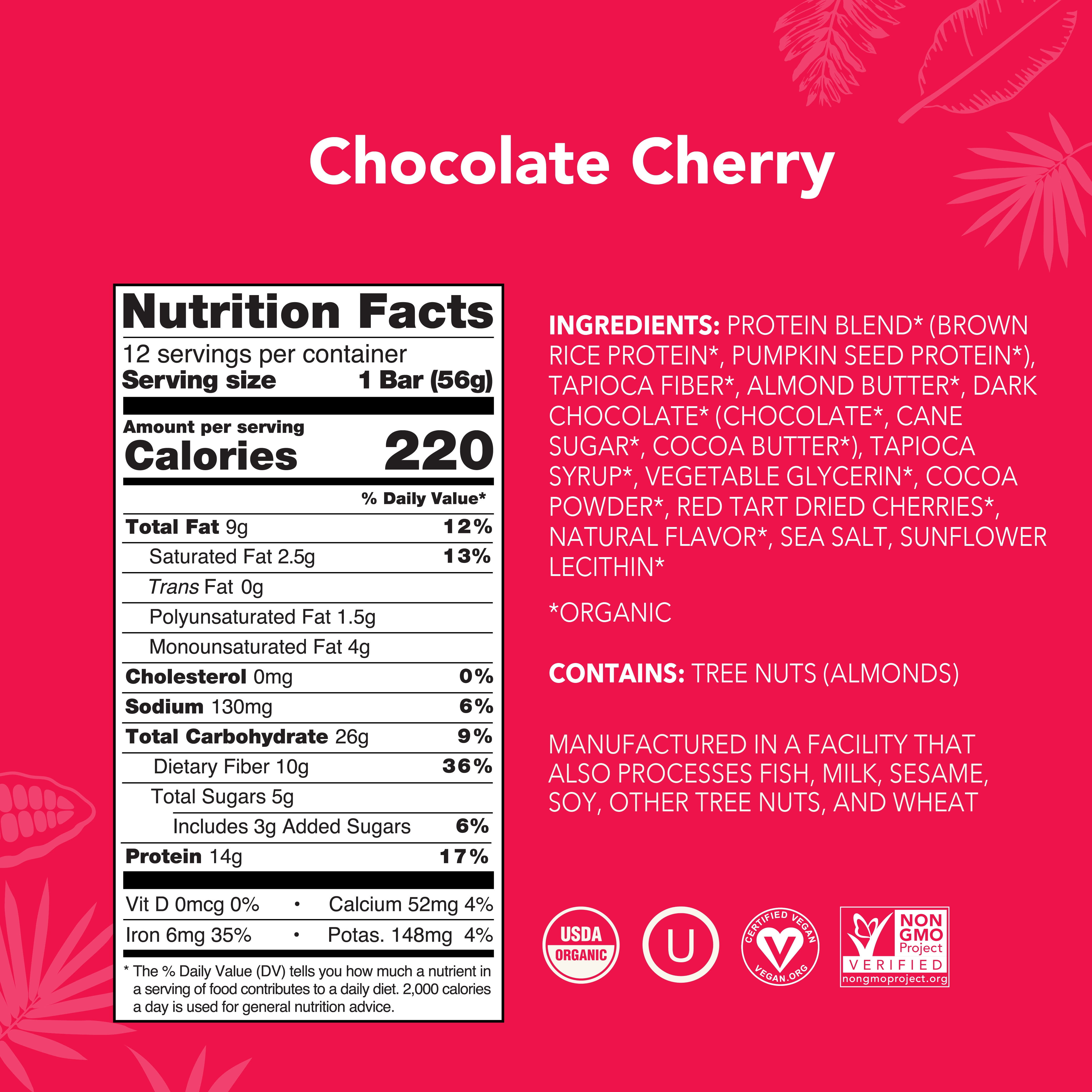 ALOHA, Organic Plant Based Protein Bars, Chocolate Cherry, 14g Protein (Pack of 12)