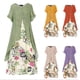 thumbnail image 3 of Primavera y verano nuevo vestido de dos piezas falso con cuello redondo estampado de algodón y lino, 3 of 5