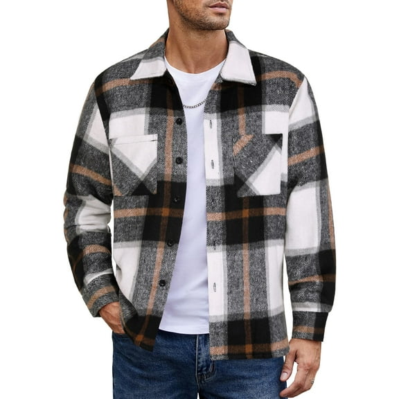 Men's Flannel Shirt Casual Tie Check Shirt Fleece Top