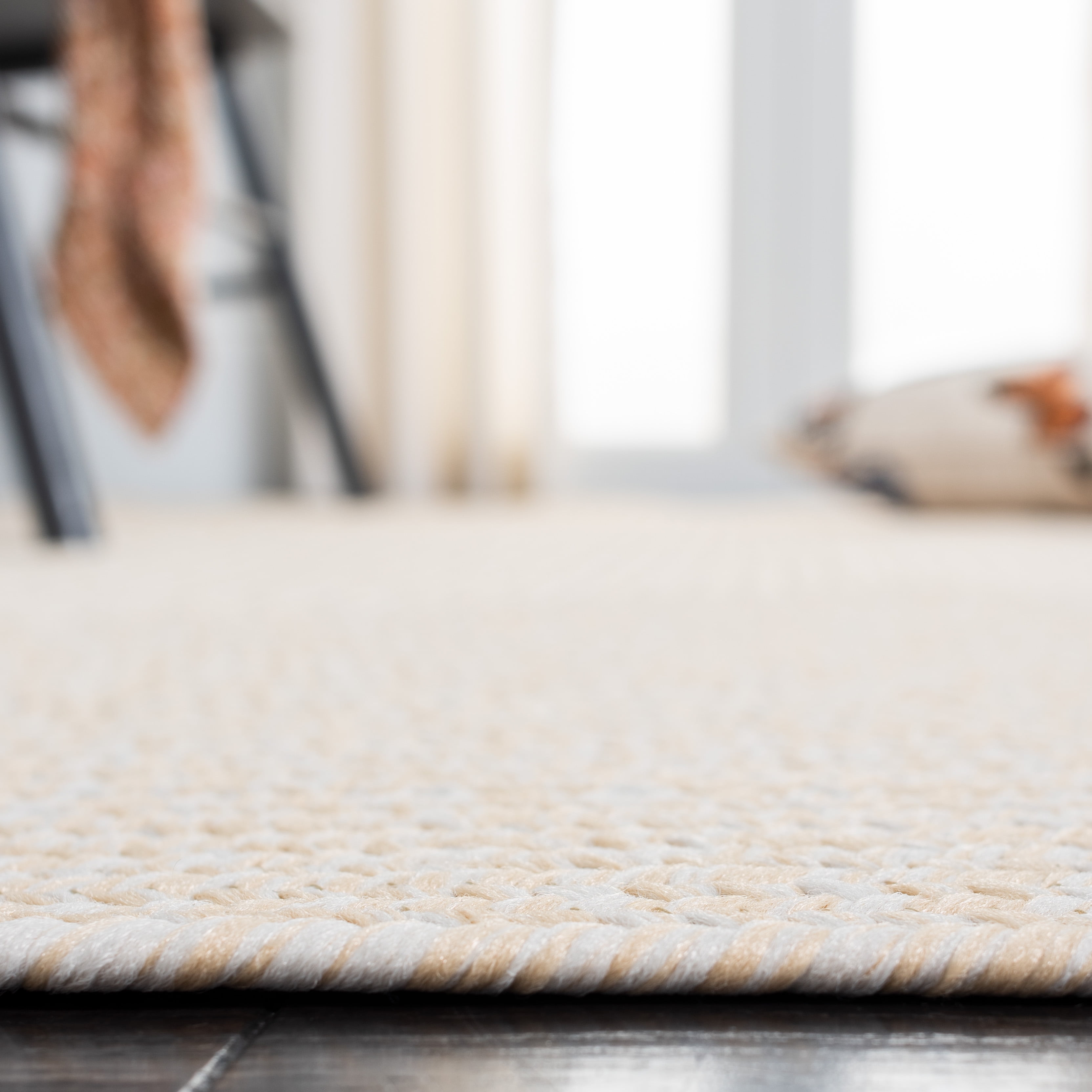 SAFAVIEH Braided Rishika Solid Machine Washable Reversible Runner Rug, Ivory/Beige, 2'3" x 14'