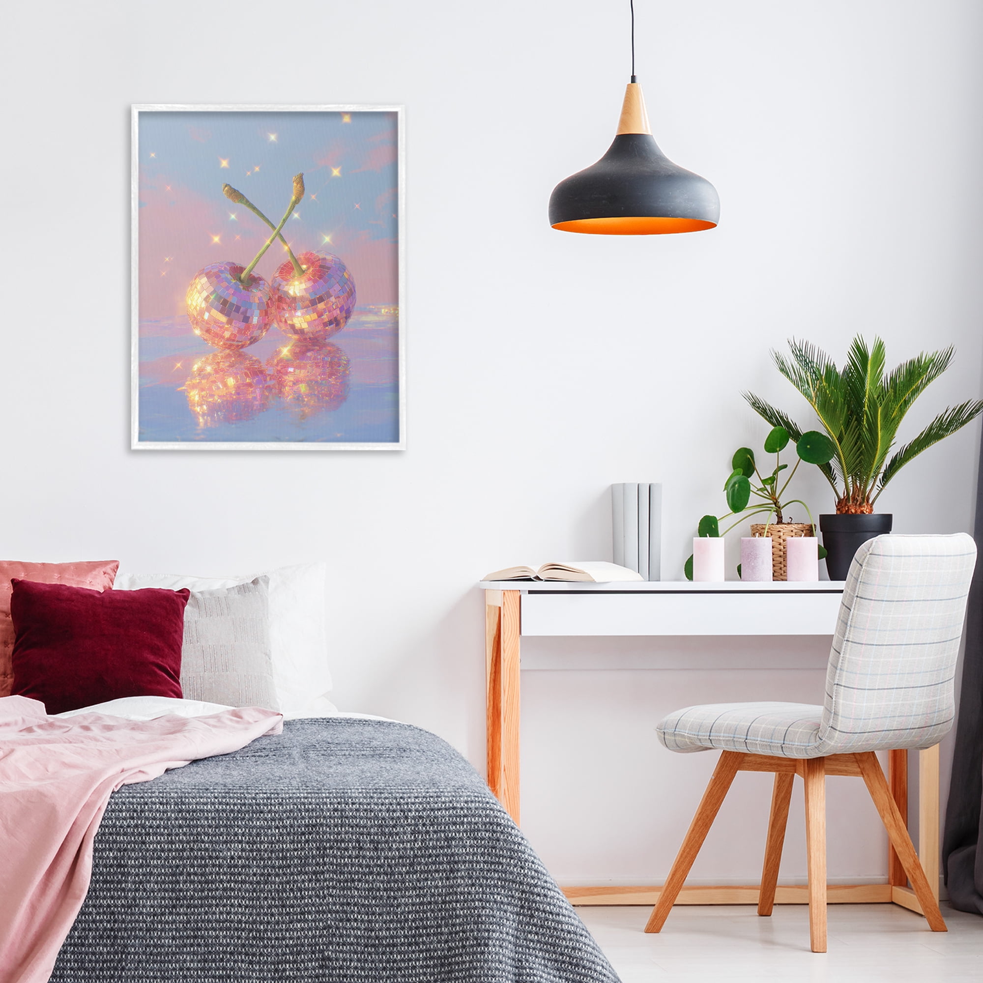 Disco Cherry Reflection White Framed Giclee Art, design by Ziwei Li