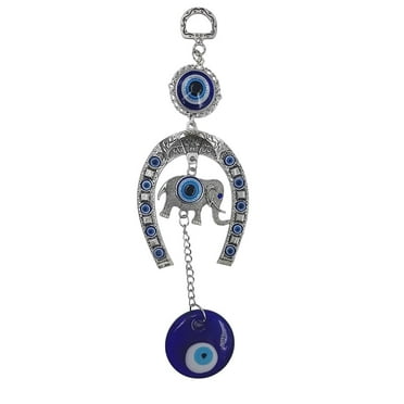 Evil Eye Hanging for Home Entrance, Car Mirror, House Door Decoration, Horseshoe and Elephant Nazar Battu for Home Protection, Good Luck Charm and Prosperity at Office and Home