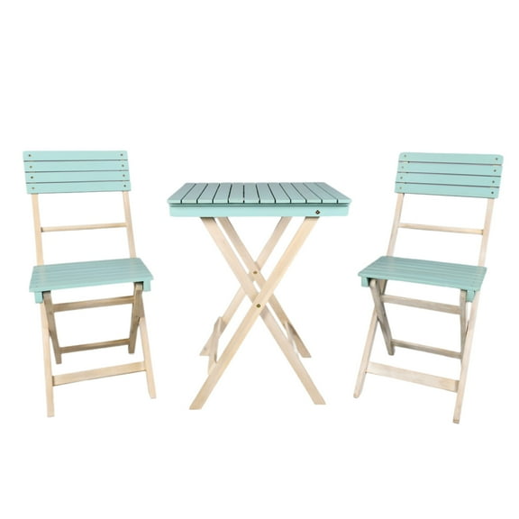 Direct Wicker 3-Piece Acacia Wood Patio Set – 2 Outdoor Dining Folding Chairs and Square Coffee Table, Portable Garden Bistro Set