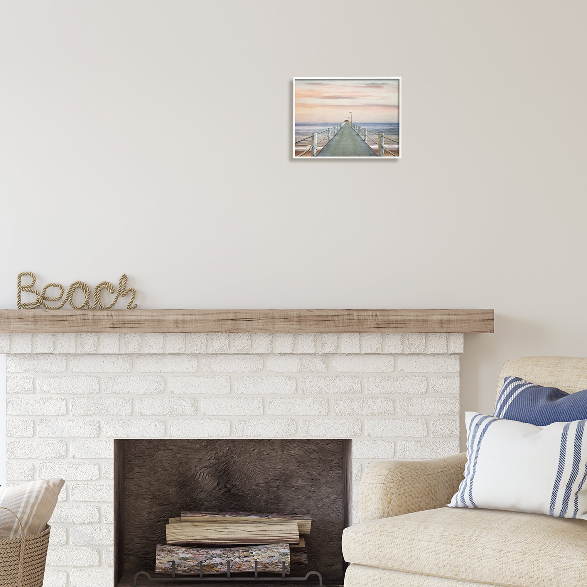 Stupell Industries Nautical Pier Walkway Landscape Painting White Framed Art Print Wall Art, 14 x 11