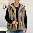 thumbnail image 6 of Mwjwdo Mens Faux Fur Coat Fuzzy Sleeveless Vest Jacket with Hood Open Front Plush Coat Winter Warm Cardigan Outwear Khaki L, 6 of 9