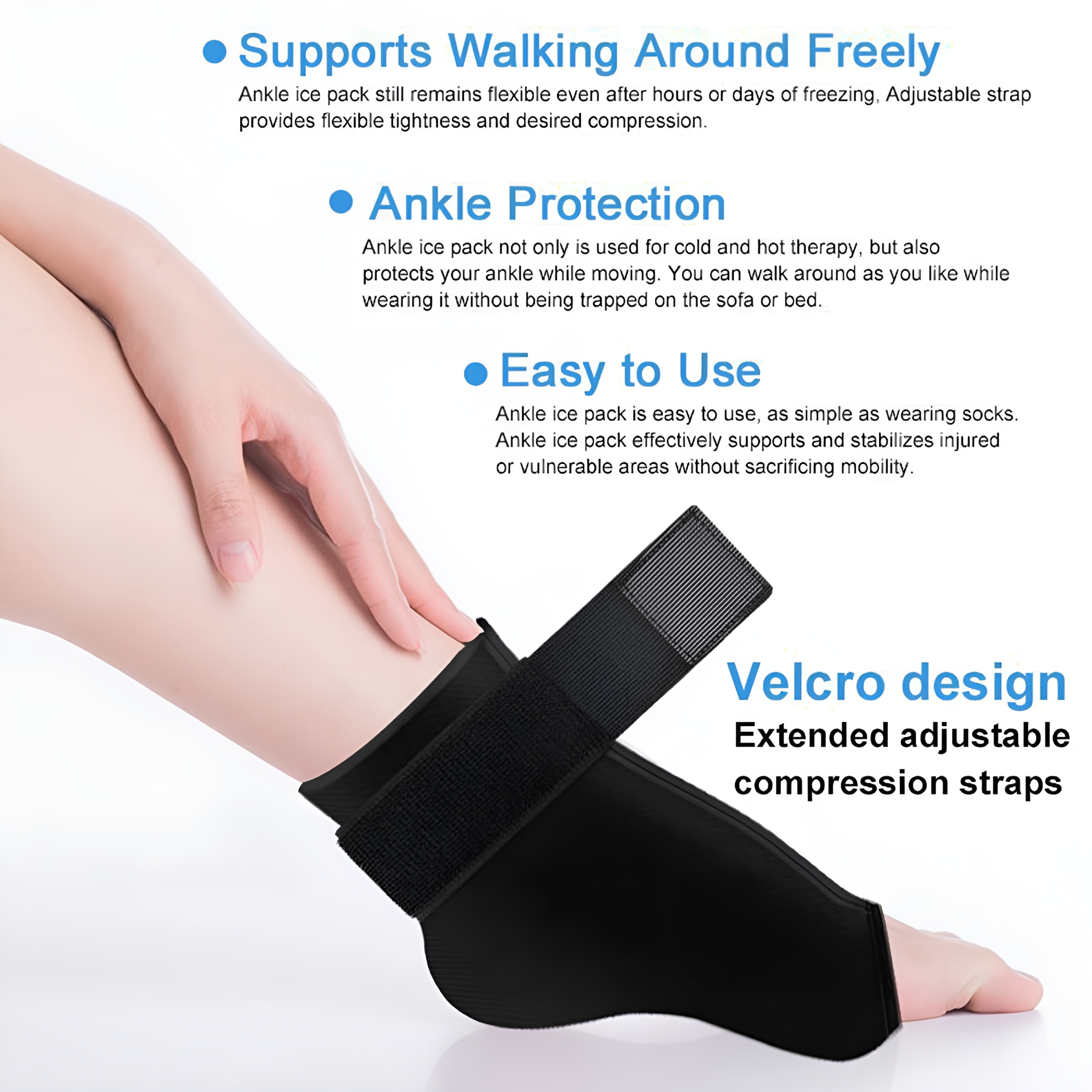 XIRQI Ankle Ice Pack Wrap for Swelling and Plantar Fasciitis Relief, Gel Cold Pack for Foot Pain and Injury Recovery, Reusable and Adjustable Brace
