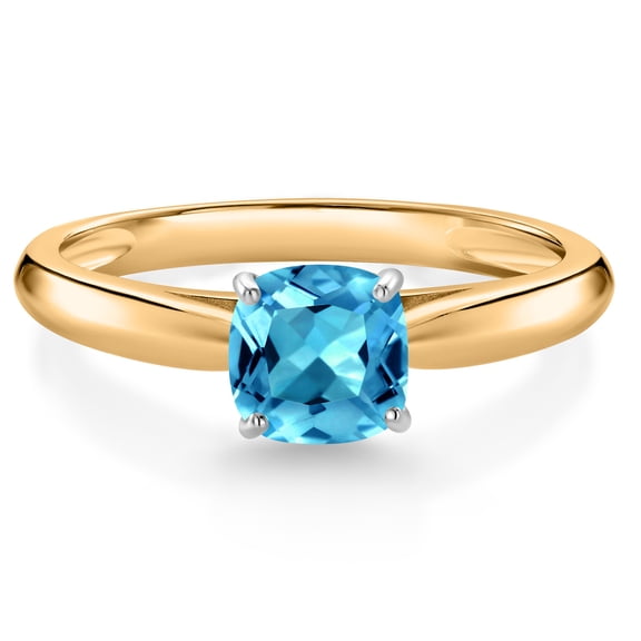 Gem Stone King 0.65 Ct Cushion Swiss Blue Topaz 10K Yellow and White Gold Engagement Ring (Size 9)