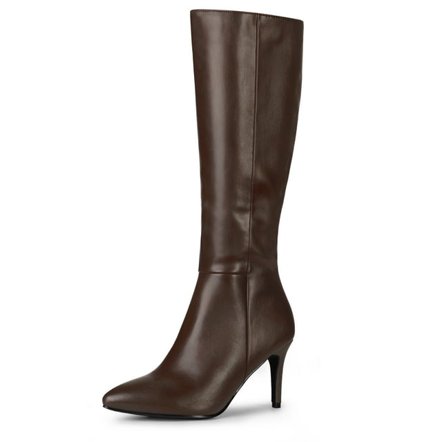 Unique Bargains Women's Pointed Toe Side Zip Stiletto Heel Knee High Boots