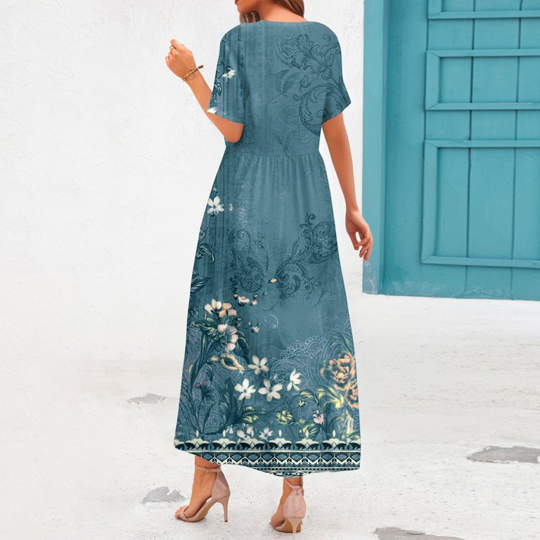 knee length black floral dress White Mark Women's Floral Short Sleeve Knee Length Dress, Black, Small