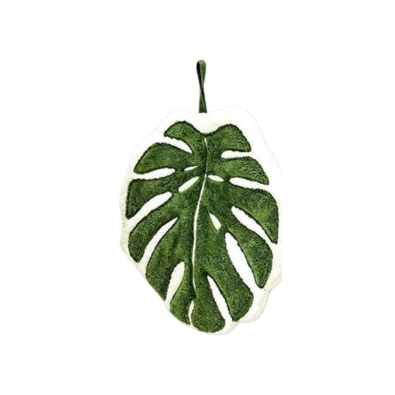 Coral Velvet Monstera Leaf Hand Towel, Absorbent Hanging Towel for Kitchen Bathroom, 25x18cm