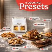 Gourmia 8 Qt Air Fryer, 8 Presets with Digital Display, FryForce 360° Technology, Easy View Window & Interior Light, Dishwasher Safe Basket, White