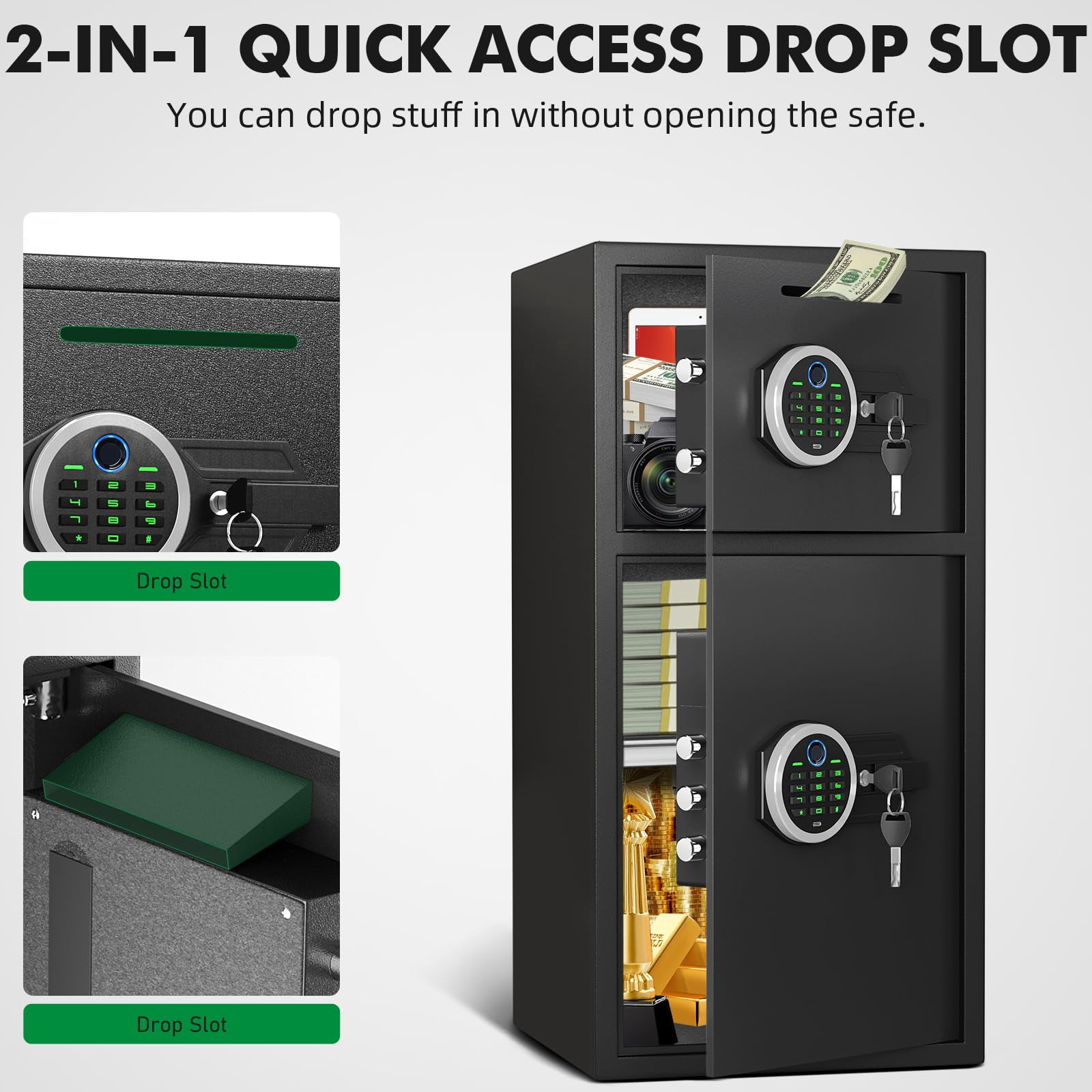 Opentiny 6.0 Cu ft Large Safe Box Fireproof, Biological Fingerprint Home Safe with Deposit Slot & Dual Alarm System, Money Safe With Mute Function and LED Light, Security Box for Money Valuables