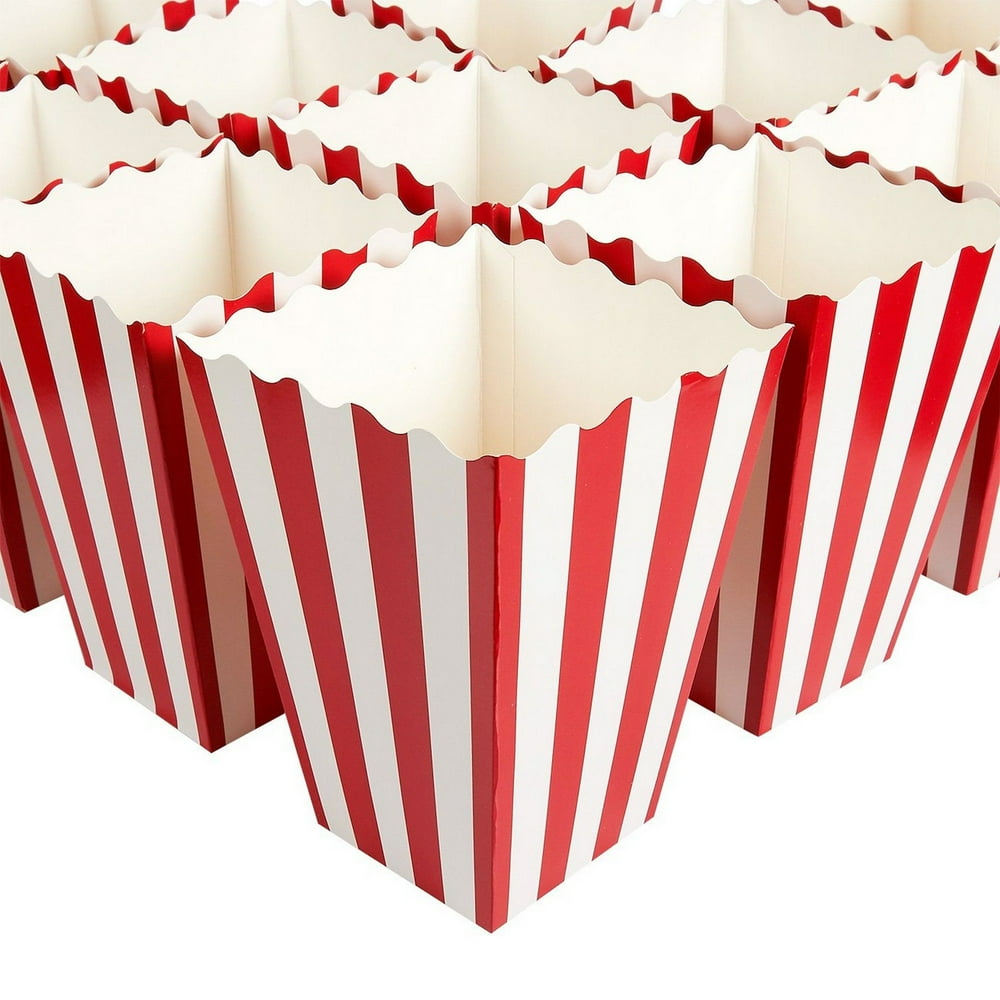 Set of 100 Popcorn Boxes, 7.8 inches Red & White Paper Containers for Movie Theater Candy and