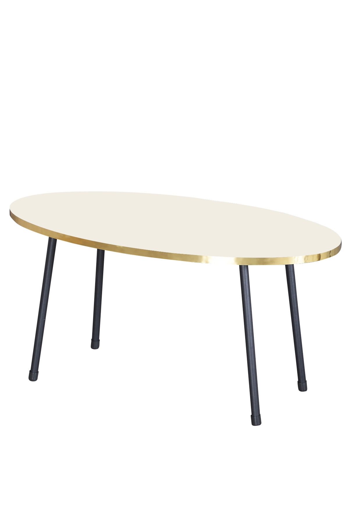 Cream White Oval Coffee Table with Black Metal Legs, Modern Style