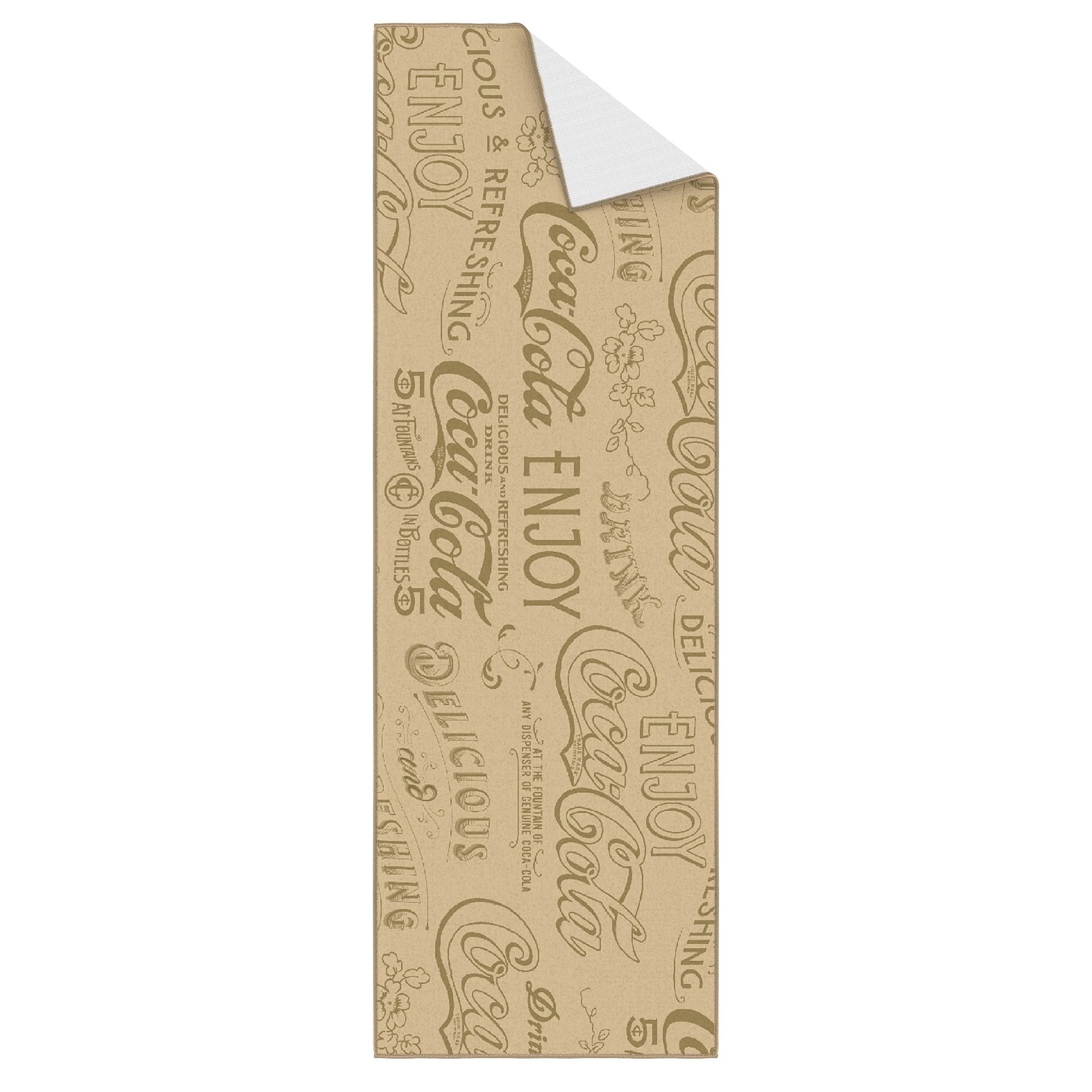 Ottomanson Coca-Cola Vintage Machine Washable Non-Slip Rubberback 2x5 Runner Rug, 20"x 59", Beige