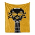 thumbnail image 1 of Rock and Roll Soft Flannel Fleece Throw Blanket, Guitar Riff with a Skull Passionate Music Heavy Tunes, Cozy Plush for Indoor and Outdoor Use, 60" x 80", Yellow Grey, by Ambesonne, 1 of 5
