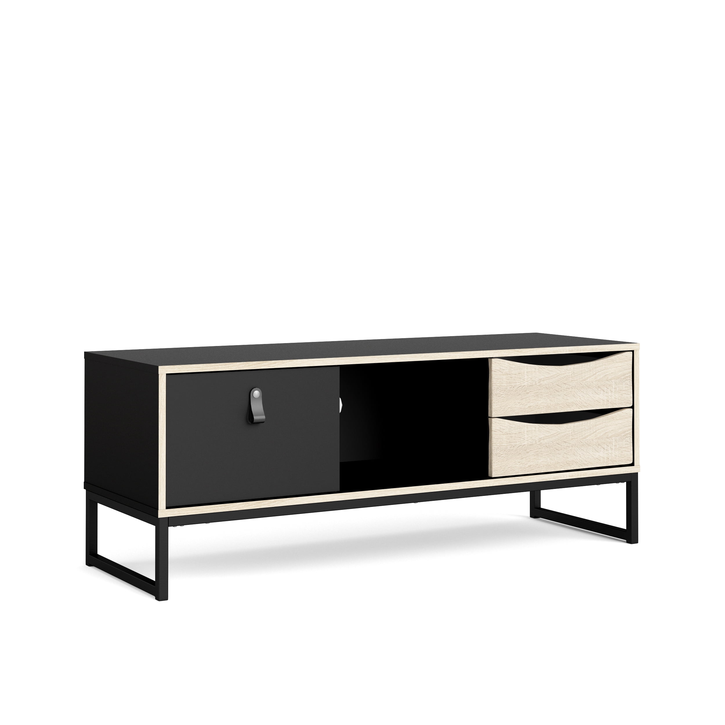 Stubbe 3 Drawer TV Stand, Black Matte/Oak Structure