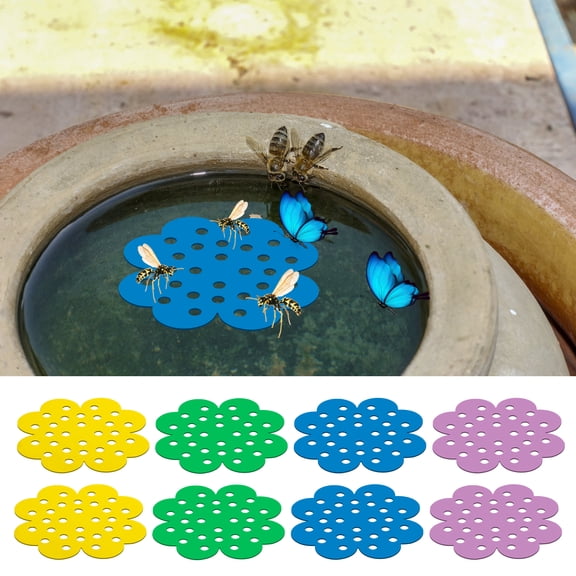 LINFANG 8Pcs Floating Bee Island PVC Portable Bee Watering Station Multi Color Butterflies Waterer Station for Garden Decoration