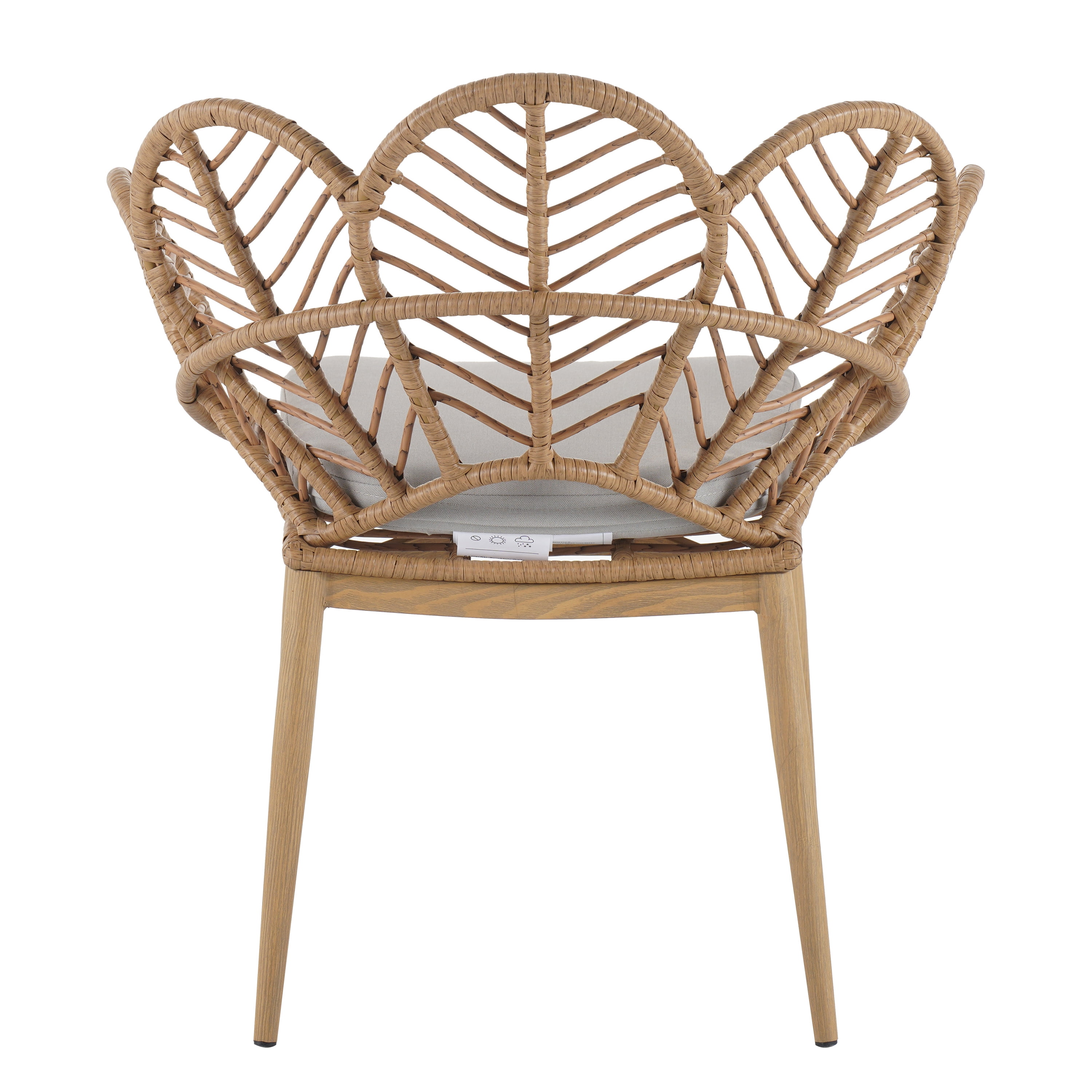 Outdoor Wicker Peacock Shape Papasan Style Chair for Patio Garden, Light Brown