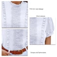 thumbnail image 5 of Women Short Sleeve Top Pleated Ruffle Front Frill Trim Neck Pure Color Stylish Women Shirt Top for Daily Party Dating White XXL, 5 of 6