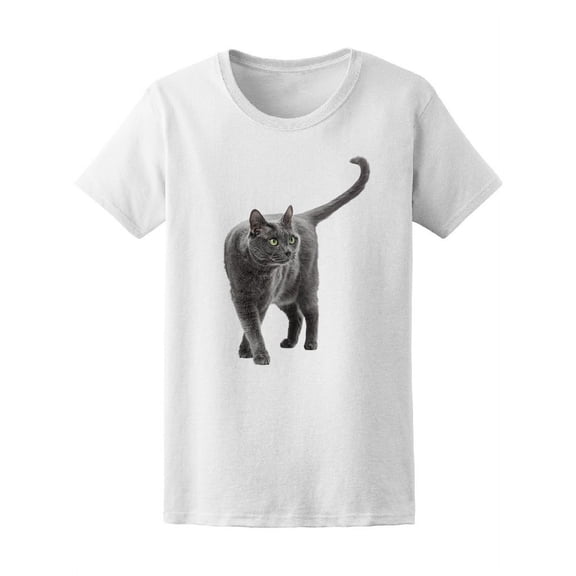 Beautiful Gray Cat Walking T-Shirt Women -Image by Shutterstock, Female x-Large