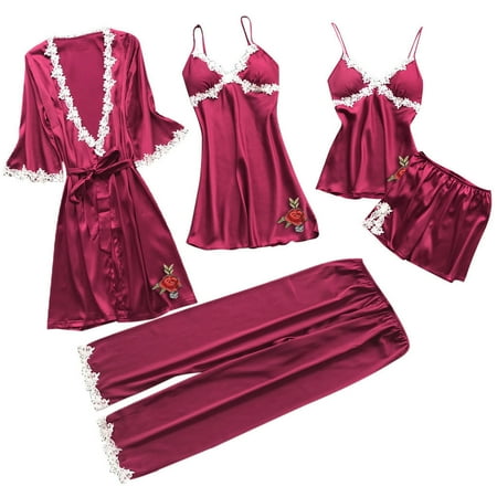 

Gaiseeis Women Sexy Lace Lingerie Nightwear Underwear Babydoll Sleepwear Dress 5PC Suit Multicolor M