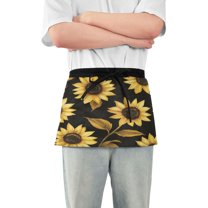 Yayeee Waist Apron with Pockets for Cooking Waterproof Half Server Aprons, Black Sunflower Pattern