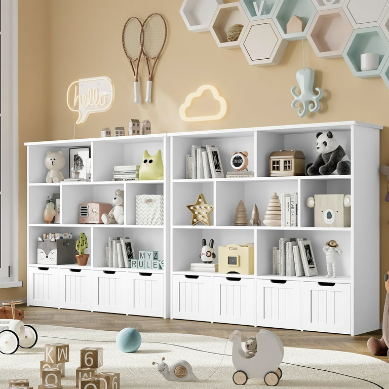 Homfa 7-Cube Kids Bookshelf with Bins, Cubbies Organizer, 4
