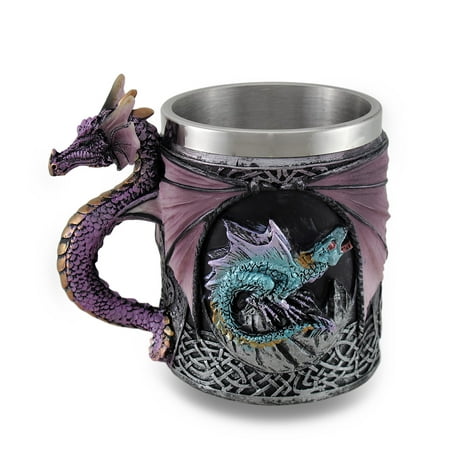 - Purple Gothic Dragon Tankard Celtic Knot Work Mug w/Stainless Steel Insert