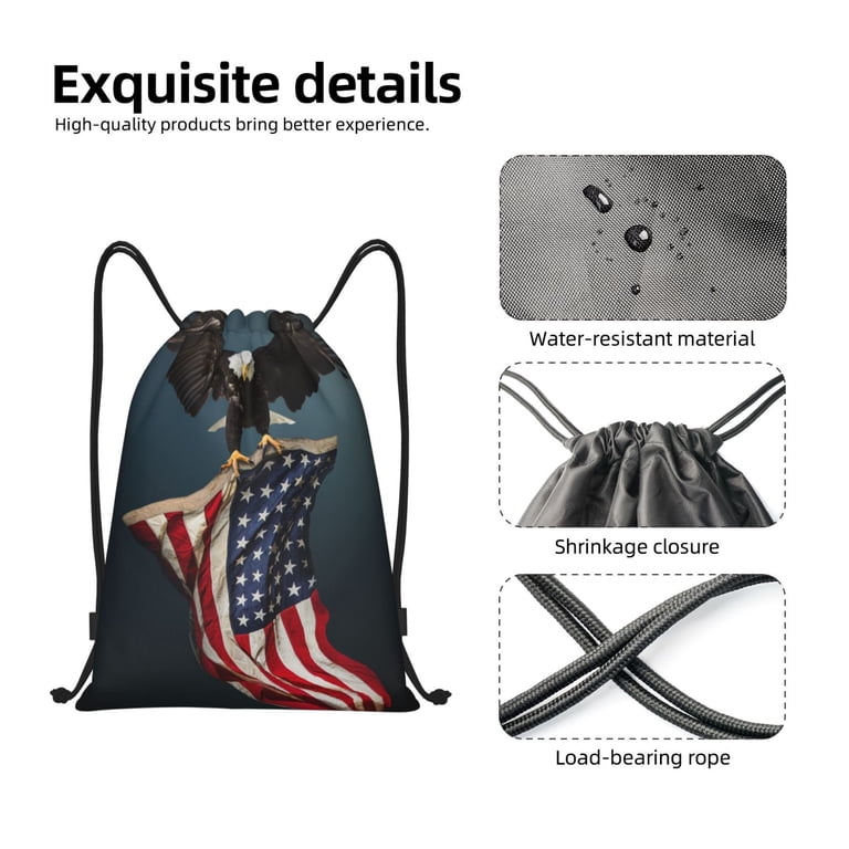 Honeii American Flag Print Drawstring Backpack,Drawstring  display picture 2