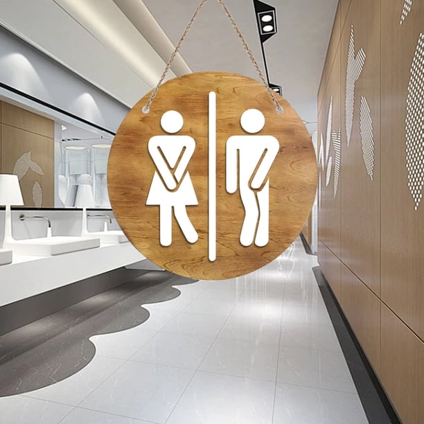 Signo de género para baño de madera | Placa de puerta circular para la decoración de la pared del baño - 7.87x7.87in | Placa colgante de madera rústica para Home Restaurant Café | Fácil de instalar