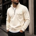 thumbnail image 3 of Mens Quarter Zip Pullover Sweatshirt Fall Winter Long Sleeve Casual Plain Stand Collared Sweatshirts with Pockets, 3 of 6