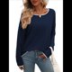 thumbnail image 3 of Suéteres de Otoño 2025 para Mujer, Informales, de Cuello Redondo, con Contraste, de Larga, de Punto, Tops Tipo Jersey Azul Marino L, 3 of 7