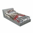thumbnail image 3 of Retro Bedding Set with Sheet & Covers, European Parisian City Scenery with Old Auto Mousque and Eiffel Silhouette Art, Printed Bedroom Decor 2 Shams, 4 Sizes, Red Cream Grey, by Ambesonne, 3 of 3