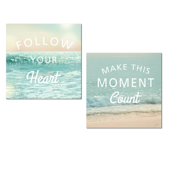 Inspirational  Blue and Brown Ocean Photograph Adult Coastal Decor; 2- 12" x 12" Unframed Print