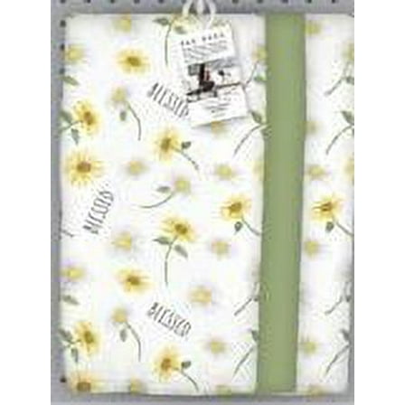 Rae Dunn Blessed Flower Kitchen Towel, White & Green, 3 Pack Set, 16" x 26"