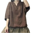 thumbnail image 1 of Timegard Hauts d'Été pour Femmes Col Montant Boutons Ample Léger Décontracté Manches Courtes Blouse, 1 of 6