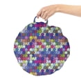 thumbnail image 2 of Puzzle Print Round Floor Cushion with Handle, Continuous Retro Pattern with Abstract Vivid Hobby Themed Motif Design Art, Decorative Pillow for Living Room & Dorms, 18" Round, Multicolor, by Ambesonne, 2 of 4