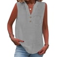 thumbnail image 3 of Nestiefly Gauze Tank Tops for Women V Neck Sleeveless Cotton Linen Tops Summer Dressy Casual Work Blouses Boho Top Dark Gray L, 3 of 6