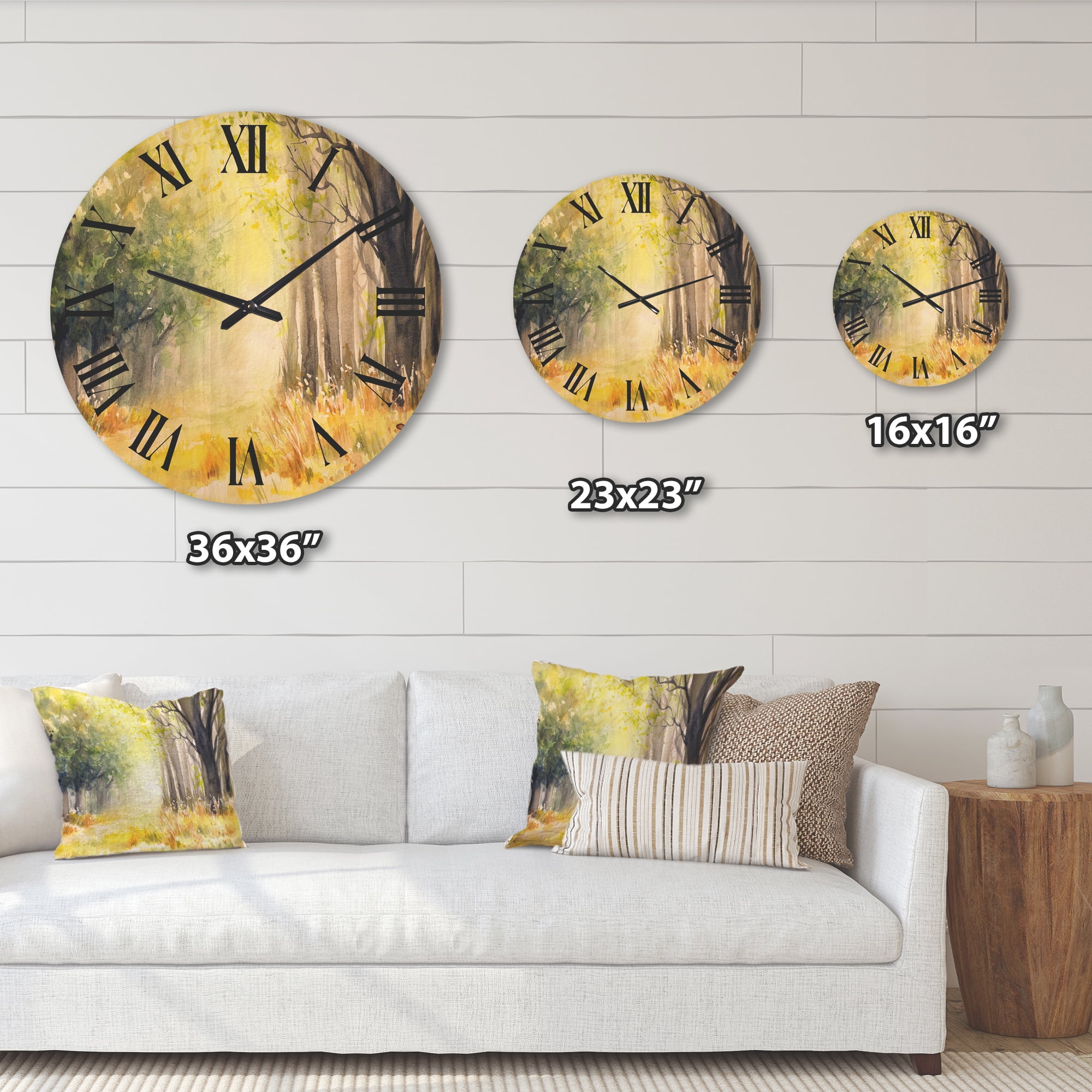 Designart 'Bright Sunshine Through The Yellow Forest Trees III' Traditional Wood Wall Clock
