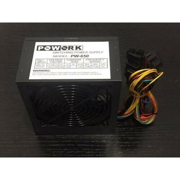 BRAND NEW PoWork Black 650w-MAX ATX Power Supply 12cm-Fan 20 4Pin, SATA & 6-Pin