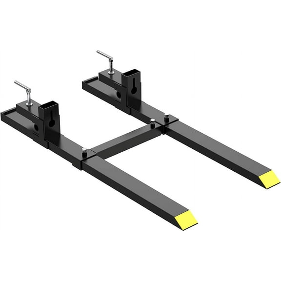 60" Clamp-On Pallet Fork Set (2000lb Capacity) w/ Stabilizer Bar – Heavy-Duty Forklift Attachment for Skid-Steer Tractor Loader Buckets