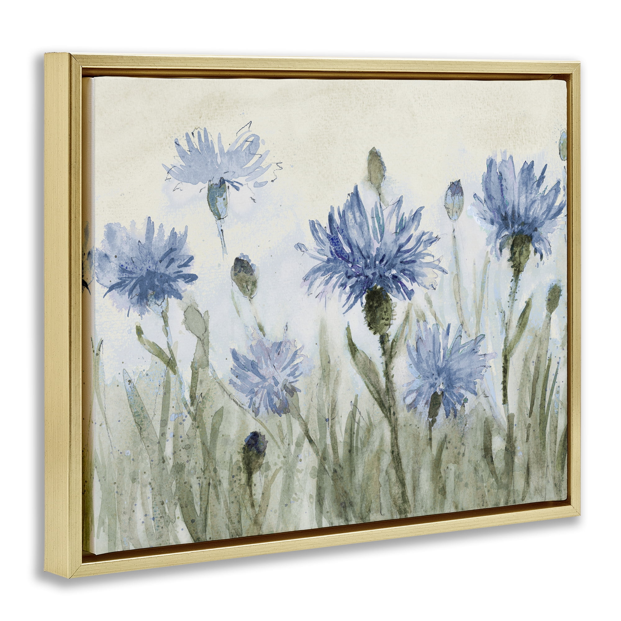 Stupell Industries Blue Cornflowers Meadow Gold Framed Floater Canvas Wall Art, design by Lanie Loreth