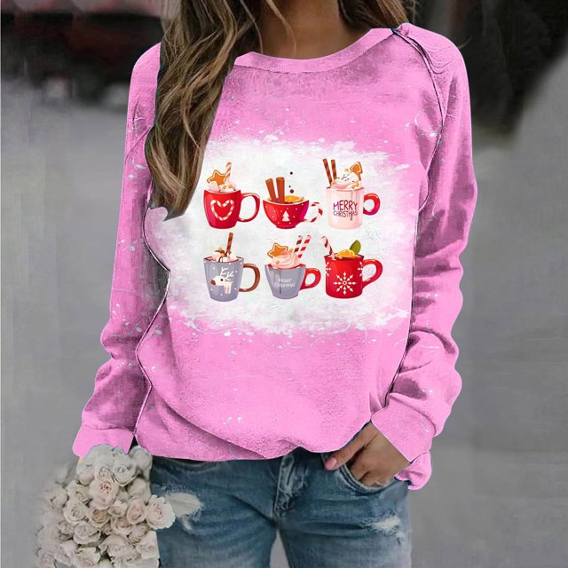 Qiopertar Femmes Décontracté Manches Longues Col Rond Hauts Chemises Amples Blouse Imprimé Saint-Valentin Chandail en Molleton Graphique Liquidation Livraison Gratuite à Moins de 5$ jusqu'à 90 % de Réduction