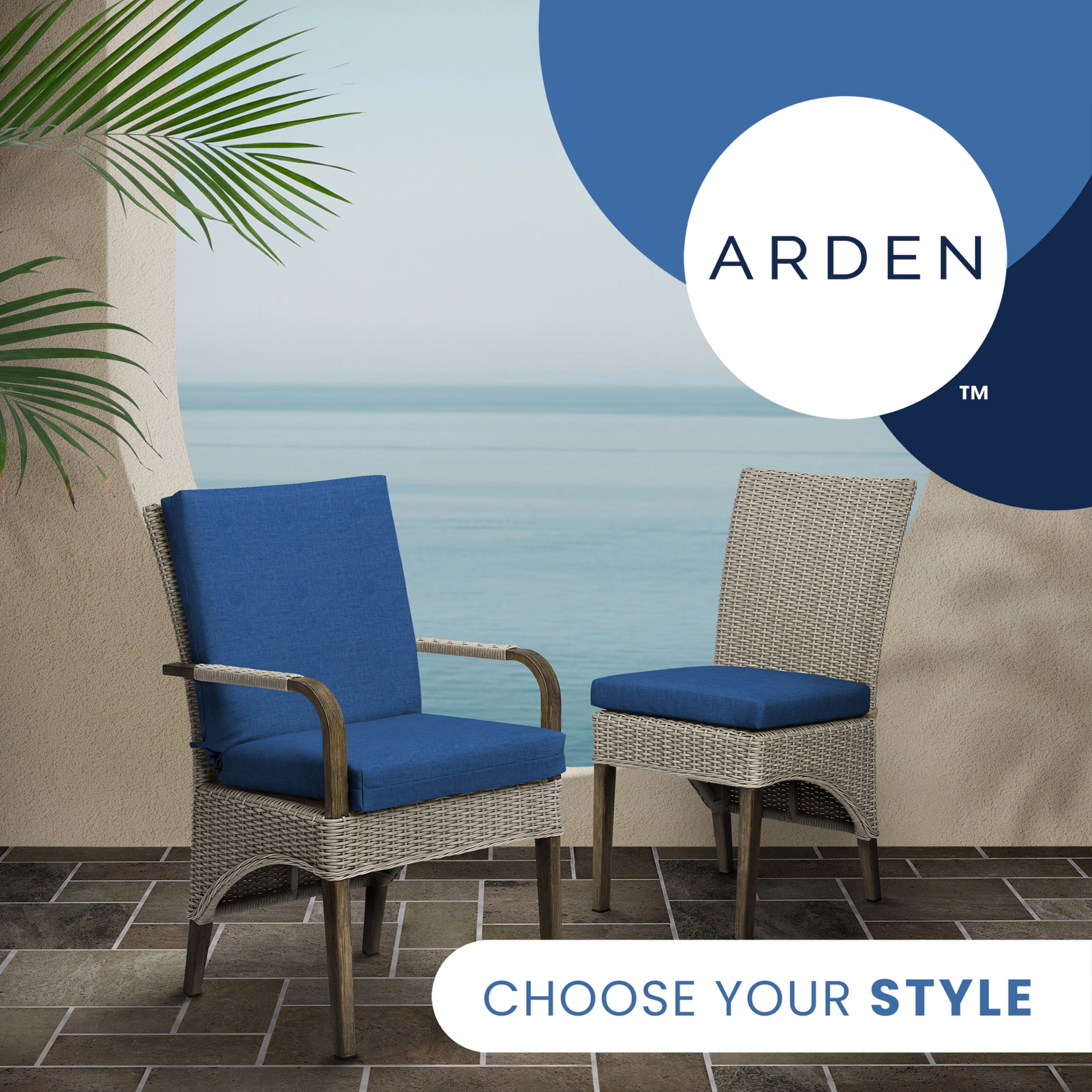ARDEN Basics Outdoor Midback Dining Chair Cushion, 19.5 x 17, Rain-Proof and Fade Resistant, Cobalt Blue Mila