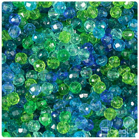 BeadTin Green & Blue Transparent 6mm Faceted Round Craft Beads (600pcs)