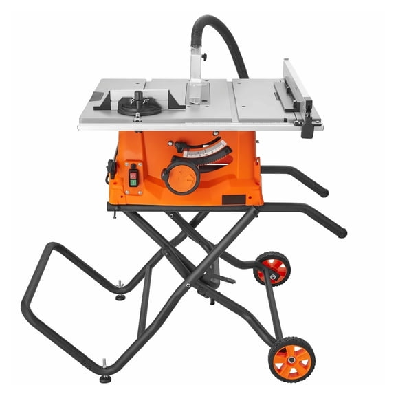 10 Inch Table Saw with Stand - Electric Cutting Machine 5000 RPM - 25in Rip Capacity - Portable Jobsite Saw with Rip Fence & Blade Guard