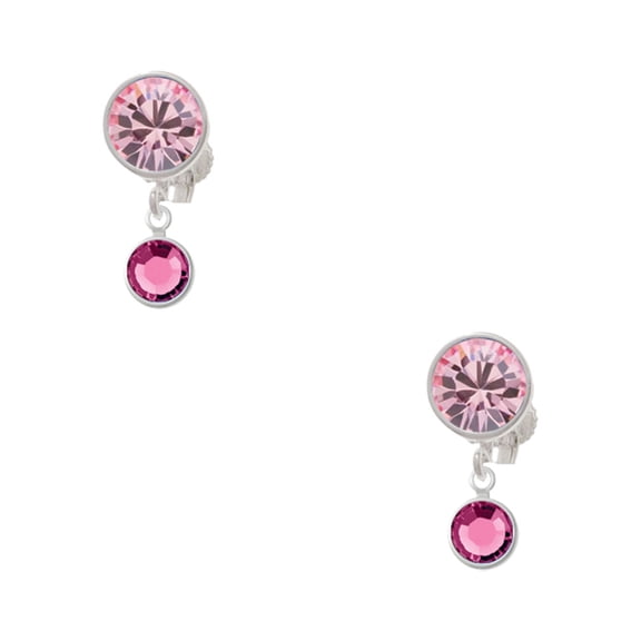Delight Jewelry Crystal Hot Pink Channel Drop Pink Crystal Clip on Earrings