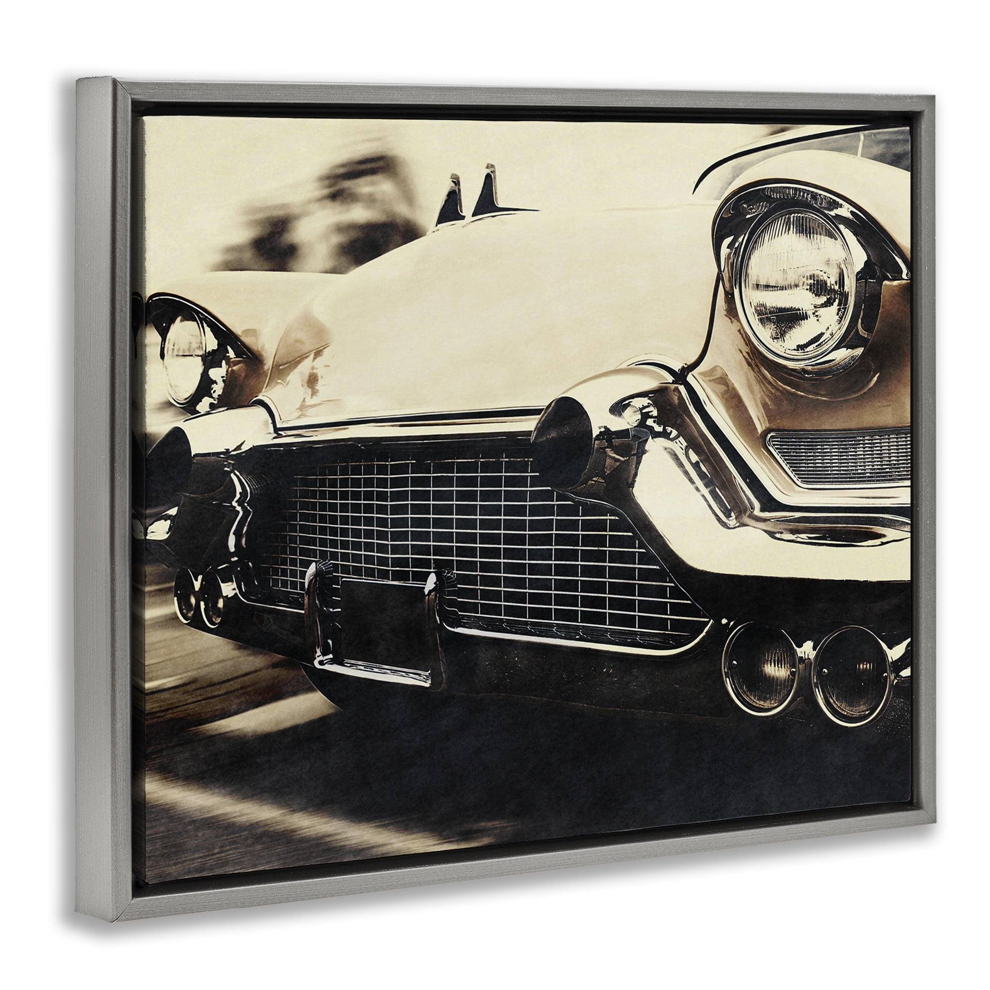 Stupell Industries Vintage Ride Headlights Gray Framed Floater Canvas Wall Art, design by Marcus Prime